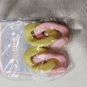 Yellow & Baby Pink clay like chain earrings